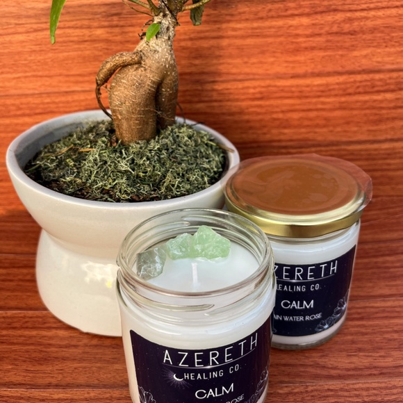 Rain Water Rose Blue Crystal Candle | Floral Calm Scented Candle | Soyblend Hand - Picture 3 of 3